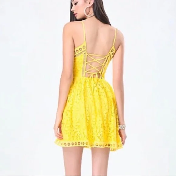 chinese dress ladies Sky to Moon Sienna Yellow Eyelet Mini Dress - Size M main image 0